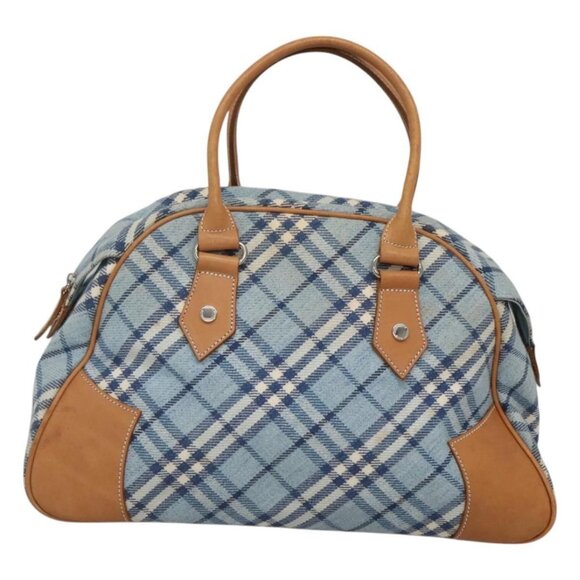 BURBERRY Nova Check Blue Label Hand Bag Wool Light Blue Silver Auth - Picture 3 of 16